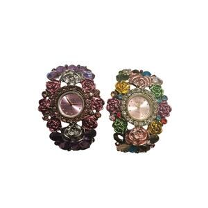 Moxie jeweled rhinestone floral art deco bangle watch bracelet lot of 2 bling